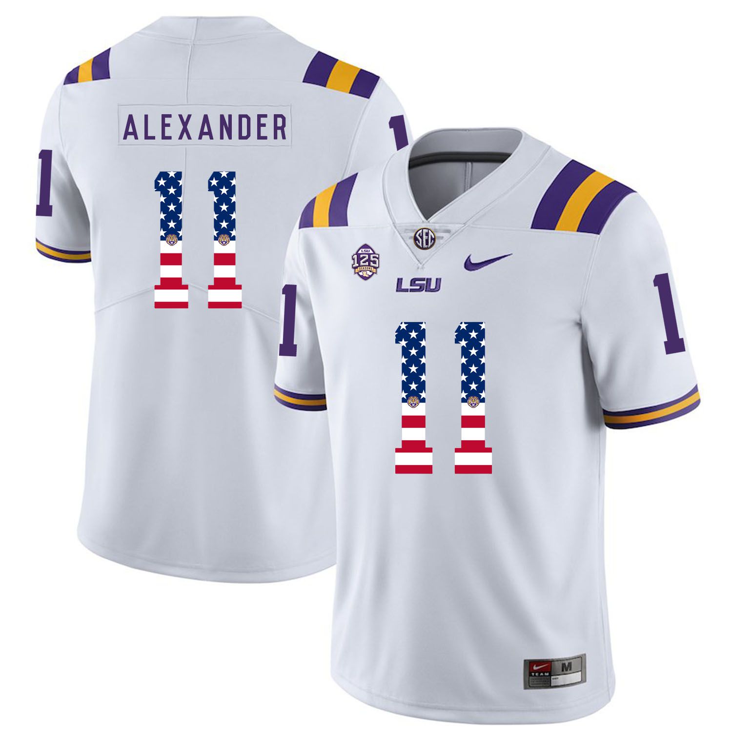 Men LSU Tigers 11 Alexander White Flag Customized NCAA Jerseys